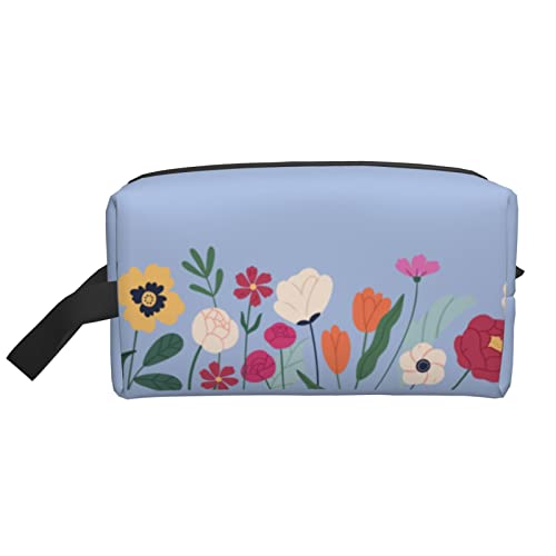 Make-up-Tasche Blumen Blühende Reise-Toilettenartikel Make-up-Organizer Reisen Große Kapazität Tragbare Reise-Kosmetiktaschen für Frauen Mädchen Blau von DJNGN