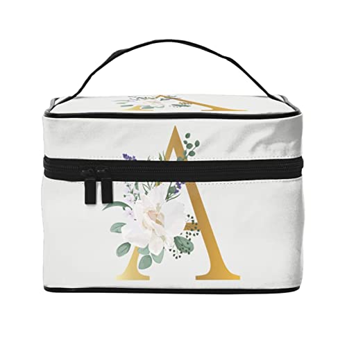 Make-up-Tasche Flower Lette A Weiß Reise-Kosmetiktasche für Frauen Mädchen Große Make-up-Organizer-Tasche Tragbare Kulturtasche Reiseutensilien von DJNGN