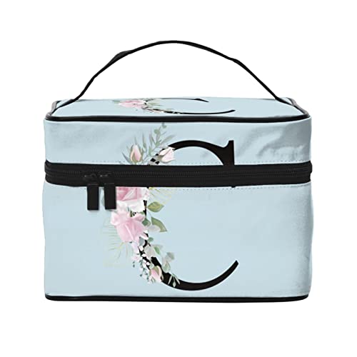 Make-up-Tasche Flower Lette C Blau Reise-Kosmetiktasche für Frauen Mädchen Große Make-up-Organizer-Tasche Tragbare Kulturtasche Reiseutensilien von DJNGN