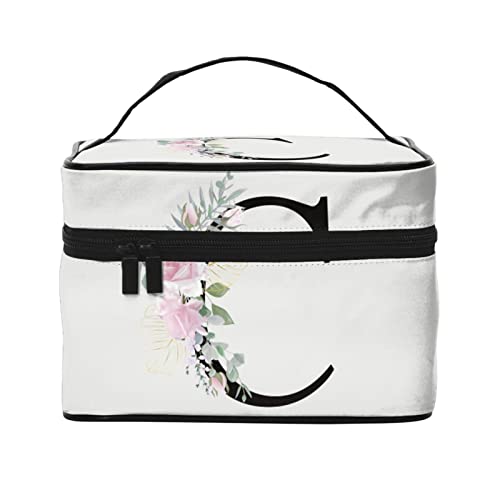 Make-up-Tasche Flower Lette C Weiß Reise-Kosmetiktasche für Frauen Mädchen Große Make-up-Organizer-Tasche Tragbare Kulturtasche Reiseutensilien von DJNGN