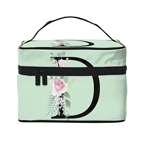 Make-up-Tasche Flower Lette D Grün Reise-Kosmetiktasche für Frauen Mädchen Große Make-up-Organizer-Tasche Tragbare Kulturtasche Reiseutensilien von DJNGN