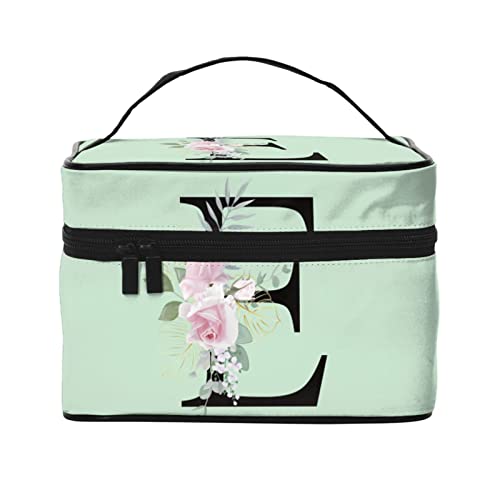 Reise-Kosmetiktasche mit Blumen- und Buchstaben-E-Motiv, für Damen und Mädchen, groß, Make-up-Organizer, tragbare Toilettenartikel von DJNGN