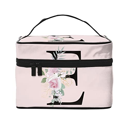 Make-up-Tasche Flower Lette E Rosa Reise-Kosmetiktasche für Frauen Mädchen Große Make-up-Organizer-Tasche Tragbare Kulturtasche Reiseutensilien von DJNGN