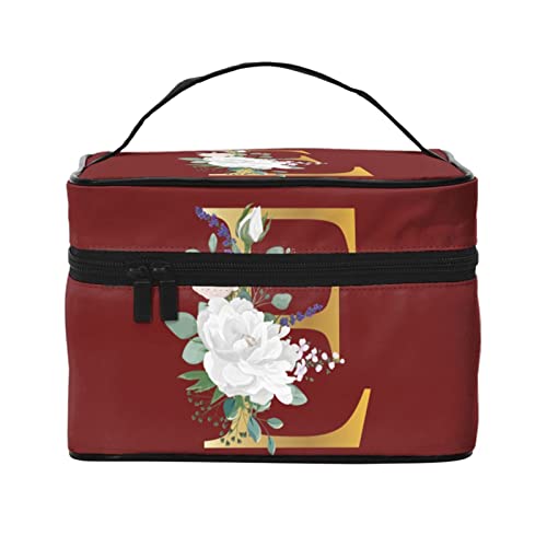 Make-up-Tasche Flower Lette E Rot Reise-Kosmetiktasche für Frauen Mädchen Große Make-up-Organizer-Tasche Tragbare Kulturtasche Reiseutensilien von DJNGN