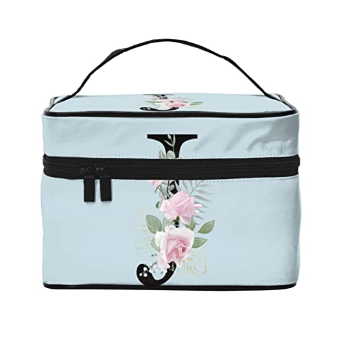 Make-up-Tasche Flower Lette J Blau Reise-Kosmetiktasche für Frauen Mädchen Große Make-up-Organizer-Tasche Tragbare Kulturtasche Reiseutensilien von DJNGN