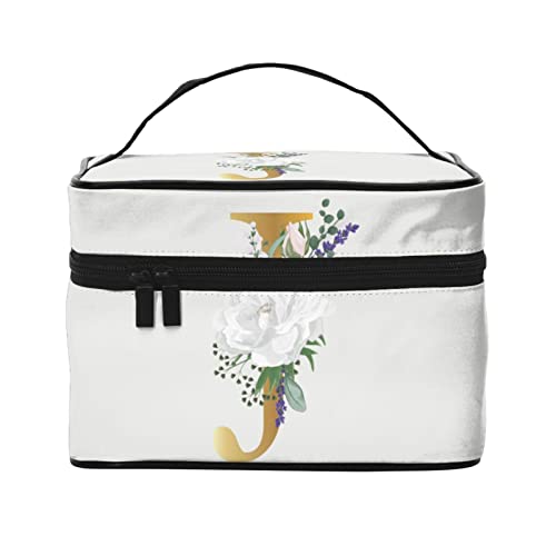 Make-up-Tasche Flower Lette J Weiß Reise-Kosmetiktasche für Frauen Mädchen Große Make-up-Organizer-Tasche Tragbare Kulturtasche Reiseutensilien von DJNGN