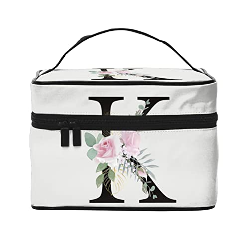 Make-up-Tasche Flower Lette K Weiß Reise-Kosmetiktasche für Frauen Mädchen Große Make-up-Organizer-Tasche Tragbare Kulturtasche Reiseutensilien von DJNGN