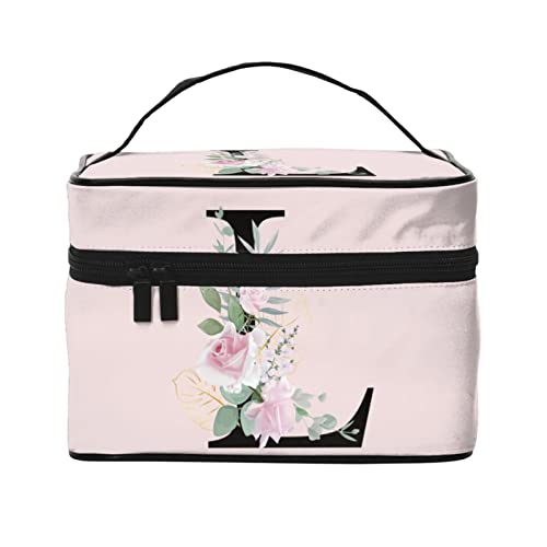 Make-up-Tasche Flower Lette L Rosa Reise-Kosmetiktasche für Frauen Mädchen Große Make-up-Organizer-Tasche Tragbare Kulturtasche Reiseutensilien von DJNGN