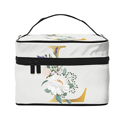 Make-up-Tasche Flower Lette L Weiß Reise-Kosmetiktasche für Frauen Mädchen Große Make-up-Organizer-Tasche Tragbare Kulturtasche Reiseutensilien von DJNGN