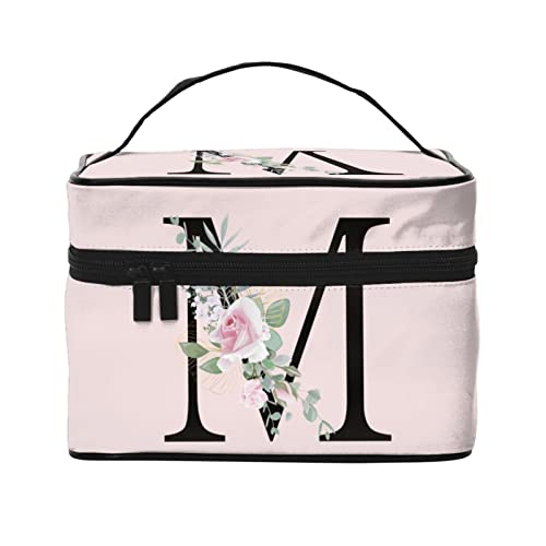 Make-up-Tasche Flower Lette M Rosa Reise-Kosmetiktasche für Frauen Mädchen Große Make-up-Organizer-Tasche Tragbare Kulturtasche Reiseutensilien von DJNGN