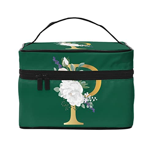 Make-up-Tasche Flower Lette P Grün Reise-Kosmetiktasche für Frauen Mädchen Große Make-up-Organizer-Tasche Tragbare Kulturtasche Reiseutensilien von DJNGN