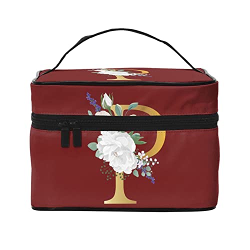 Make-up-Tasche Flower Lette P Rot Reise-Kosmetiktasche für Frauen Mädchen Große Make-up-Organizer-Tasche Tragbare Kulturtasche Reiseutensilien von DJNGN