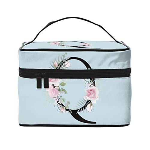 Make-up-Tasche Flower Lette Q Blau Reise-Kosmetiktasche für Frauen Mädchen Große Make-up-Organizer-Tasche Tragbare Kulturtasche Reiseutensilien von DJNGN