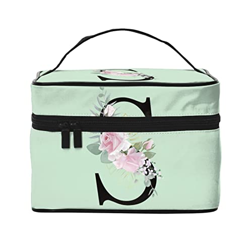 Make-up-Tasche Flower Lette S Grün Reise-Kosmetiktasche für Frauen Mädchen Große Make-up-Organizer-Tasche Tragbare Kulturtasche Reiseutensilien von DJNGN