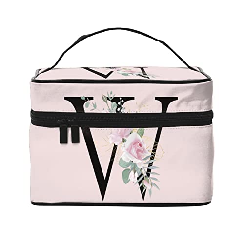 Make-up-Tasche Flower Lette W Rosa Reise-Kosmetiktasche für Frauen Mädchen Große Make-up-Organizer-Tasche Tragbare Kulturtasche Reiseutensilien von DJNGN