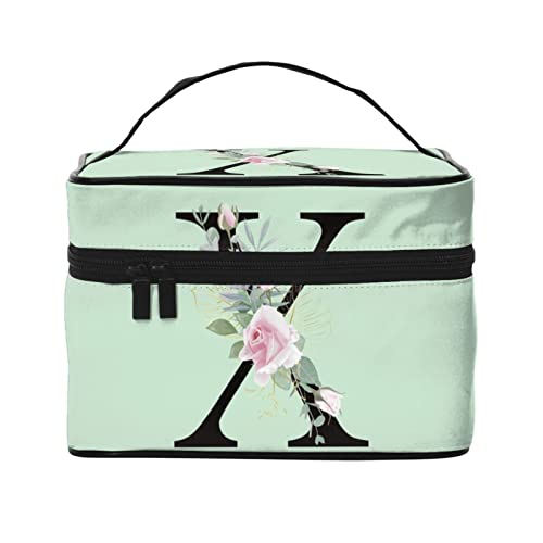 Make-up-Tasche Flower Lette X Grün Reise-Kosmetiktasche für Frauen Mädchen Große Make-up-Organizer-Tasche Tragbare Kulturtasche Reiseutensilien von DJNGN