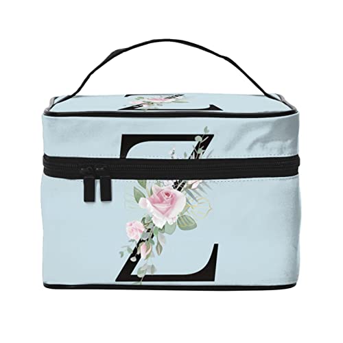 Make-up-Tasche Flower Lette Z Blau Reise-Kosmetiktasche für Frauen Mädchen Große Make-up-Organizer-Tasche Tragbare Kulturtasche Reiseutensilien von DJNGN