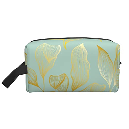 Make-up-Tasche Goldene Blätter Reise-Toilettenartikel Make-up-Organizer Reise Große Kapazität Tragbare Reise-Kosmetiktaschen für Frauen Mädchen Mintgrün von DJNGN