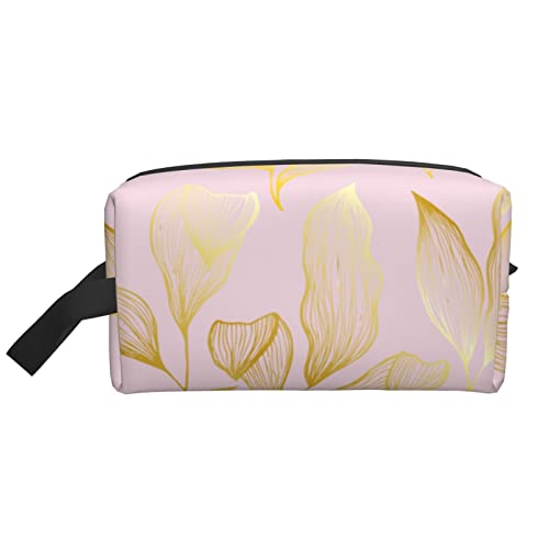 Make-up-Tasche Goldene Blätter Reise-Toilettenartikel Make-up-Organizer Reise Große Kapazität Tragbare Reise-Kosmetiktaschen für Frauen Mädchen Rosa von DJNGN