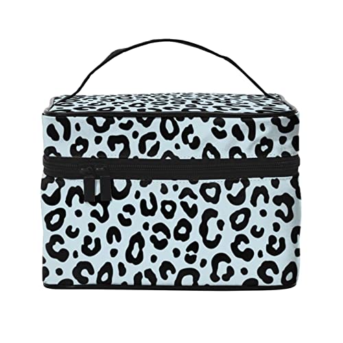 Make-up-Tasche Leopardenmuster Blau Reise-Kosmetiktasche für Frauen Mädchen Große Make-up-Organizer-Tasche Tragbare Kulturtasche Reiseutensilien von DJNGN