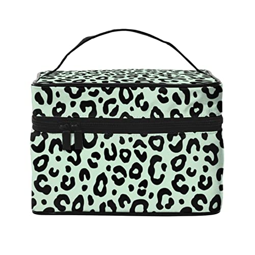 Make-up-Tasche Leopardenmuster Grün Reise-Kosmetiktasche für Frauen Mädchen Große Make-up-Organizer-Tasche Tragbare Kulturtasche Reiseutensilien von DJNGN