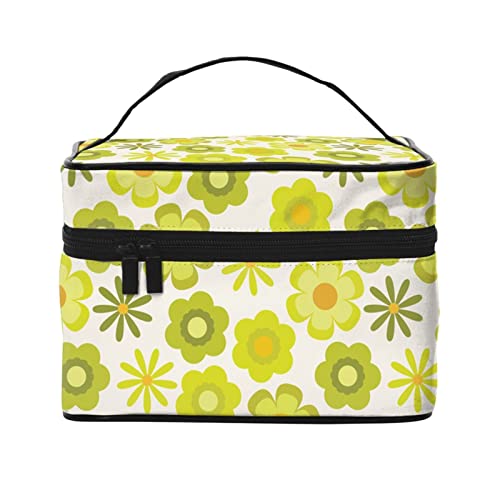 Make-up-Tasche Reise-Kosmetiktasche für Frauen Mädchen Große Make-up-Organizer-Tasche Tragbare Kulturtasche Grün Blumen von DJNGN