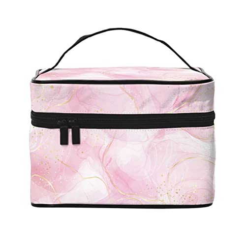 Make-up-Tasche Reise-Kosmetiktasche für Frauen Mädchen Große Make-up-Organizer-Tasche Tragbare Kulturtasche Pink Abstract von DJNGN