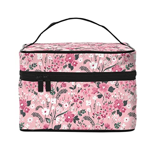 Make-up-Tasche Reise-Kosmetiktasche für Frauen Mädchen Große Make-up-Organizer-Tasche Tragbare Kulturtasche Pink Floral von DJNGN