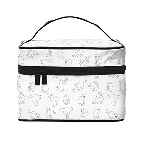 Make-up-Tasche Reise-Kosmetiktasche für Frauen Mädchen Große Make-up-Organizer-Tasche Tragbare Kulturtasche Weiße Katze von DJNGN