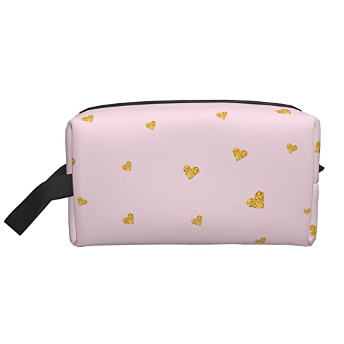 Make-up-Tasche Shining Golden Hearts Reise-Toilettenartikel Make-up-Organizer Reise Große Kapazität Tragbare Reise-Kosmetiktaschen für Frauen Mädchen Rosa von DJNGN