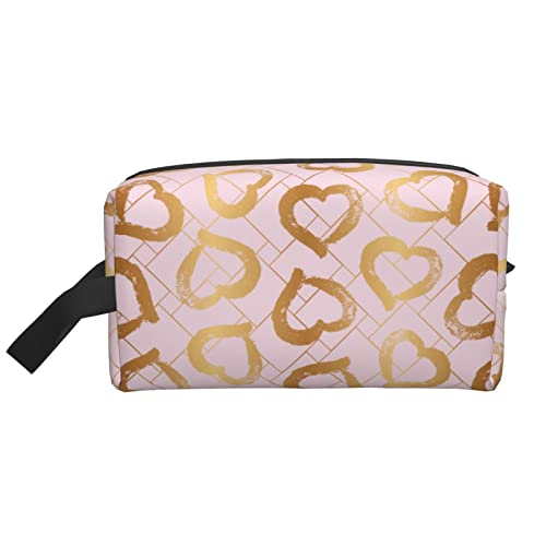 Make-up-Tasche Shining Golden Hearts Reise-Toilettenartikel Make-up-Organizer Reise Große Kapazität Tragbare Reise-Kosmetiktaschen für Frauen Mädchen Rosa von DJNGN