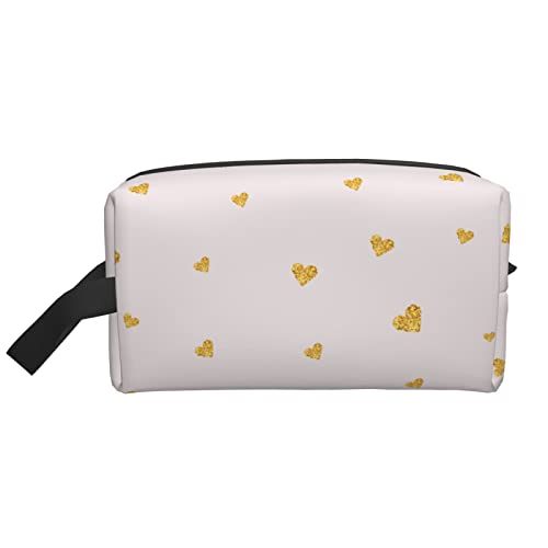 Make-up-Tasche Shining Golden Hearts Reise-Toilettenartikel Make-up-Organizer Reisen Große Kapazität Tragbare Reise-Kosmetiktaschen für Frauen Mädchen Lila Weiß von DJNGN