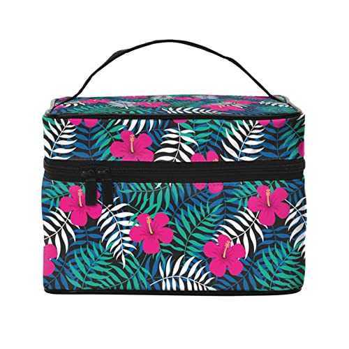 Make-up-Tasche Tropical Pink Flowers Reise-Kosmetiktasche für Frauen Mädchen Große Make-up-Organizer-Tasche Tragbare Kulturtasche Reiseutensilien von DJNGN