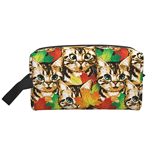 Make-up-Tasche für Frauen, Teenager, Mädchen, große Kapazität, Reise-Kosmetiktasche, Make-up-Organizer, große süße Make-up-Tasche, Reise, Ahornblatt und Katze von DJNGN