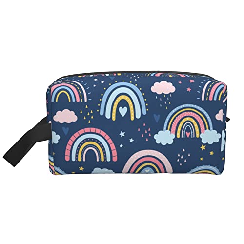 Make-up-Tasche für Frauen, Teenager, Mädchen, große Kapazität, Reise-Kosmetiktasche, Make-up-Organizer, große süße Make-up-Tasche, Reise, Regenbogen-Karikatur von DJNGN