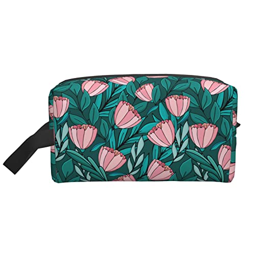 Make-up-Tasche für Frauen, Teenager, Mädchen, große Kapazität, Reise-Kosmetiktasche, Make-up-Organizer, große süße Make-up-Tasche, Reise, grün, floral von DJNGN