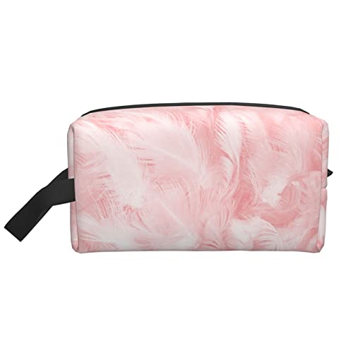 Make-up-Tasche für Frauen, Teenager, Mädchen, große Kapazität, Reise-Kosmetiktasche, Make-up-Organizer, große süße Make-up-Tasche, Reise, rosa Feder von DJNGN