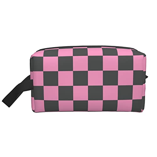 Make-up-Tasche für Frauen, Teenager, Mädchen, große Kapazität, Reise-Kosmetiktasche, Make-up-Organizer, große süße Make-up-Tasche, Reise, schwarz, rosa, kariert von DJNGN