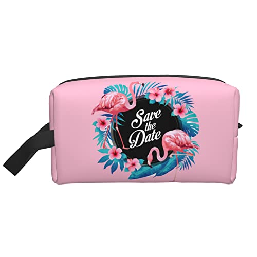 Make-up-Tasche für Frauen, Teenager, Mädchen, große Kapazität, Reise-Kosmetiktasche, Make-up-Organizer, große süße Make-up-Tasche, Reise-Flamingo, Hellrosa von DJNGN