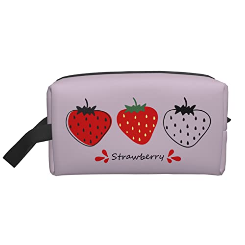 Make-up-Tasche mit DREI Erdbeeren, Hellviolett, Reise-Toilettenartikel, Make-up-Organizer, große Kapazität, tragbare Reise-Kosmetiktaschen für Frauen und Mädchen von DJNGN