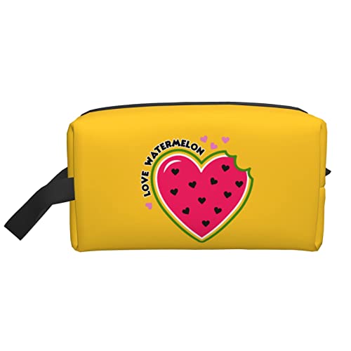 Make-up-Tasche mit Herzform, Wassermelonen, Gelb, Reise-Toilettenartikel, Make-up-Organizer, große Kapazität, tragbare Reise-Kosmetiktaschen für Frauen und Mädchen von DJNGN