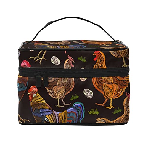 Make-up-Tasche mit Huhn und Eiern, Reise-Kosmetiktasche für Frauen, Mädchen, große Make-up-Organizer-Tasche, tragbare Kulturtasche, Reiseutensilien von DJNGN