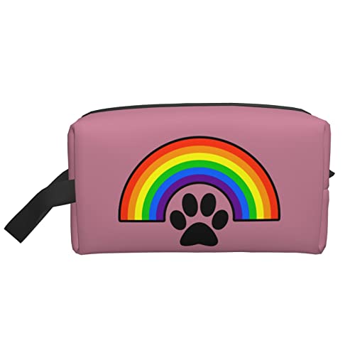 Make-up-Tasche mit Hundepfote, Regenbogen, Dunkelrosa, Reise-Toilettenartikel, Make-up-Organizer, große Kapazität, tragbare Reise-Kosmetiktaschen für Frauen und Mädchen von DJNGN