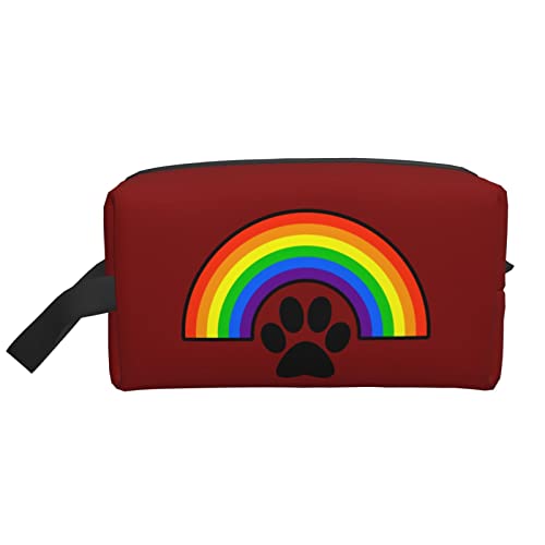 Make-up-Tasche mit Hundepfote, Regenbogenrot, Reise-Toilettenartikel, Make-up-Organizer, große Kapazität, tragbare Reise-Kosmetiktaschen für Frauen und Mädchen von DJNGN