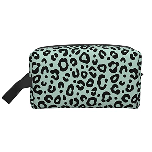 Make-up-Tasche mit Leopardenmuster, Reise-Toilettenartikel, Make-up-Organizer, Reise, große Kapazität, tragbar, Reise-Kosmetiktaschen für Frauen, Mädchen, Mintgrün von DJNGN