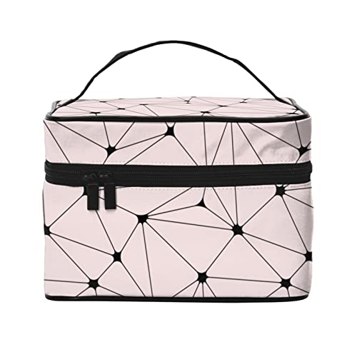 Make-up-Tasche mit Punkten und Linien, rosa, Reise-Kosmetiktasche für Frauen, Mädchen, große Make-up-Organizer-Tasche, tragbare Kulturtasche, Reiseutensilien von DJNGN