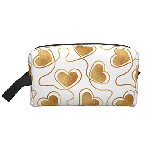 Reise-Kosmetiktasche mit leuchtenden goldenen Herzen, große Kapazität, tragbar, für Damen und Mädchen von DJNGN