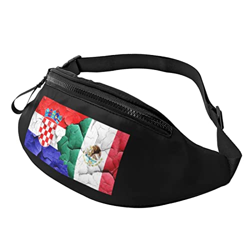 Mexiko-Kroatien-Flaggen-Kombinations-Gürteltasche Herren- und Damen-verstellbare Reise-Brusttasche Outdoor-Lauf-Gürteltasche von DJNGN