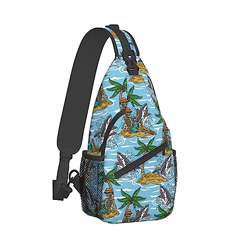 Modischer Sling-Rucksack, leichte Sling-Umhängetasche, Outdoor-Brust-Crossbody-Bike-Gym-Läufer-Tagesrucksack mit verstellbarem Riemen für Männer und Frauen, kompatibel mit Sea Beach Skeleton Palm Tree von DJNGN