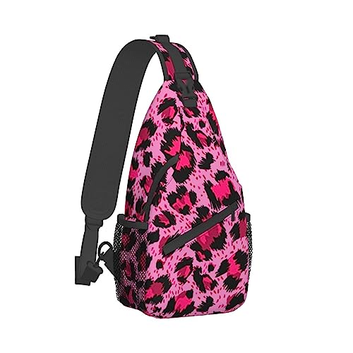 Modischer Sling-Rucksack, leichte Sling-Umhängetasche, Outdoor-Brust-Crossbody-Bike-Gym-Läufer-Tagesrucksack mit verstellbarem Riemen für Männer und Frauen, kompatibel mit rosa Geparden-Leopardenmuste von DJNGN